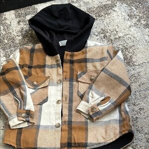Kids Plaid Hooded Button-Front Shirt Jacket - Brown/Black
